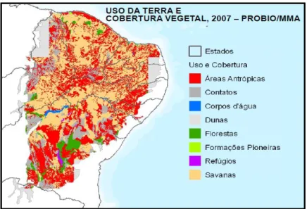 Figura 7: Uso da cobertura vegetal da Caatinga  Fonte: MMA, 2010. Mapas da Cobertura Vegetal – Brasil