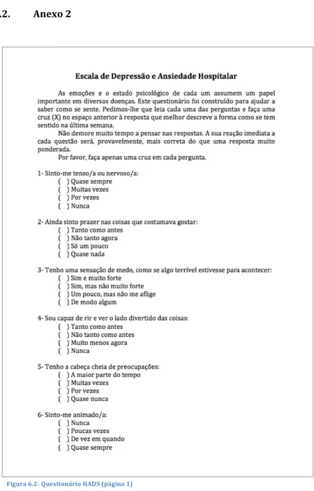 Figura 6.2- Questionário HADS (página 1)  
