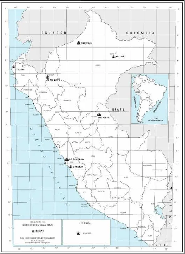 Figura 1.1 - Mapa de localização de Refinarias de petróleo do Peru. 