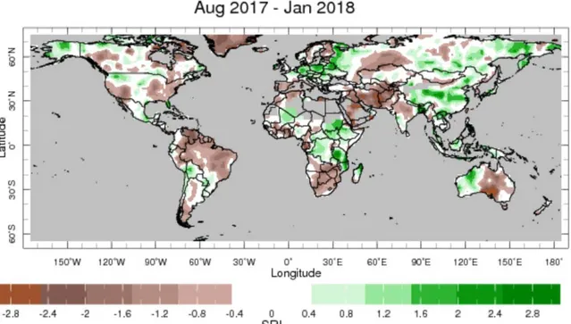 Figura 4.4 - Mapa da América do Sul para o SPI de 6 meses, em agosto/2017-janeiro/2018   (Fonte: IRI/LDEO) 