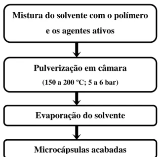 Figura 1.8 – Fluxograma do processo de microencapsulação através da secagem por  atomização (fontes: Suave et al., 2006; Santos et al., 2005)