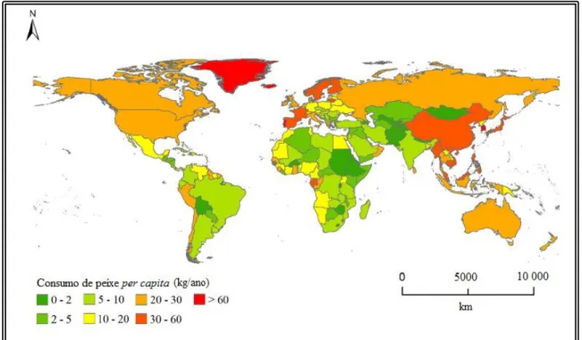Figura  1.15.  Consumo  mundial  de  peixe  por  pessoa  (2007-2009) (FAO,  2012; 