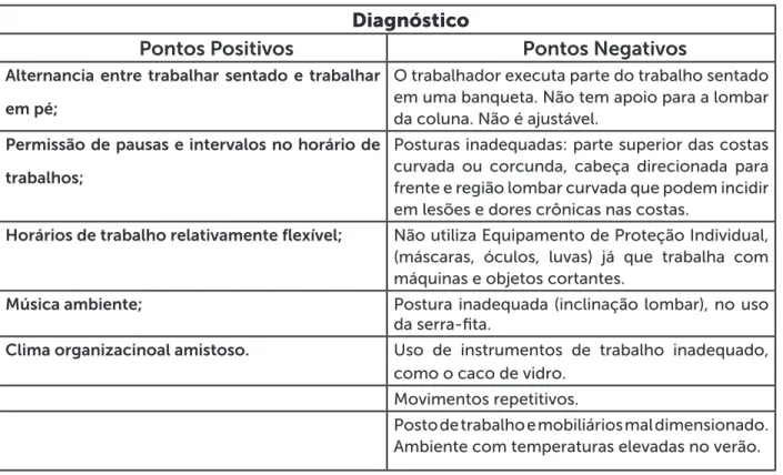Tabela 1: Diagnóstico da análise ergonômica do posto de trabalho.