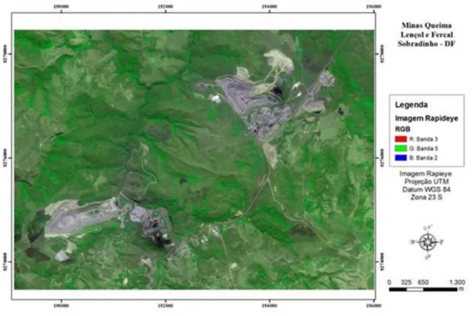 FIGURA 4 – Imagem RapidEye das minas de Queima Lençol e Fercal, no Distrito Federal 