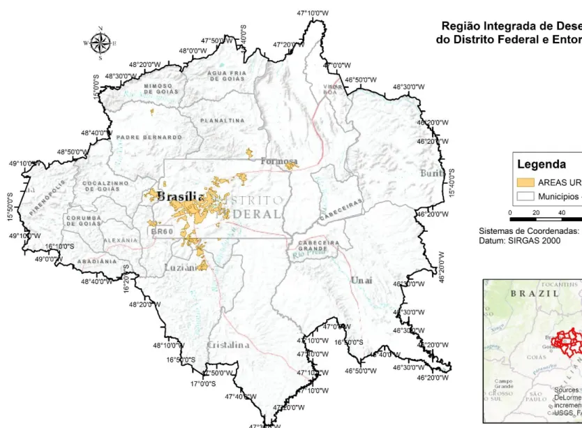 FIGURA 5 – Mapa dos municípios da RIDE e de suas áreas urbanas 