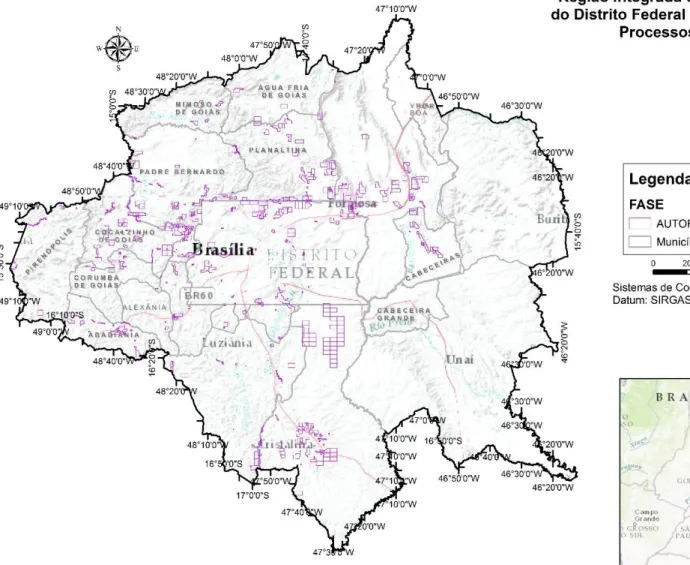 FIGURA 7 – Mapa de localização dos processos de autorização de pesquisa na RIDE 