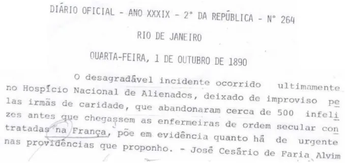 Figura 2. Diário Oficial. 1890 out. 01. do ano XXXIX, número 264, Rio de Janeiro. 