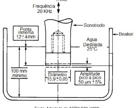 Figura 3.21 –  Representação esquemática do ensaio vibratório definido pela norma ASTM G32  (1998) 