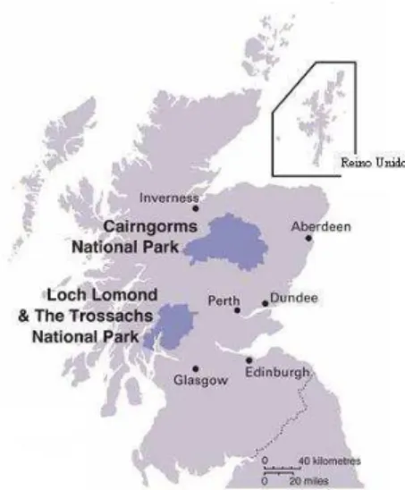 Figura 11. Localização dos Parques Nacionais Cairngorm e Loch Lomond 