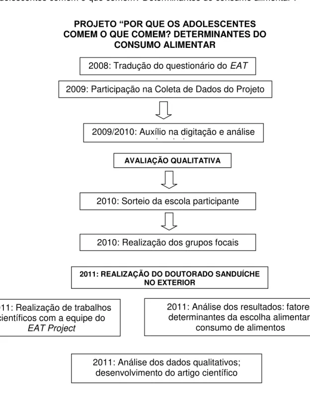 Figura  3  -  Organograma  das  atividades  realizadas  no  presente  estudo  “Por  que  os  adolescentes comem o que comem? Determinantes do consumo alimentar”.