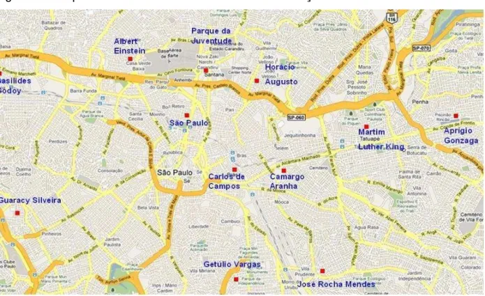 Figura 4  –  Mapa da cidade de São Paulo com a localização das escolas técnicas.  