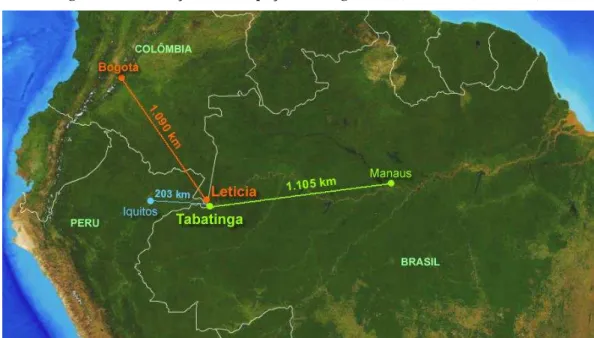 Figura 1 - Localização do subespaço Tabatinga (Brasil) e Leticia (Colômbia) 