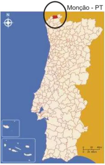 Figura 6  –  Município de Monção (em vermelho) em Portugal  