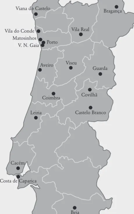 Figura 4.2 – As dezoito cidades POLIS da componente 1 (linha 1) Viana do Castelo Vila do Conde Matosinhos Porto V