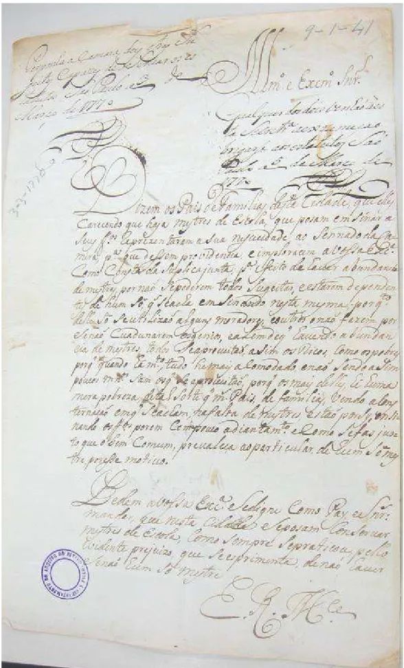 Figura 1: reprodução de requerimento escrito antes de 17 de fevereiro de 1770, em São Paulo.