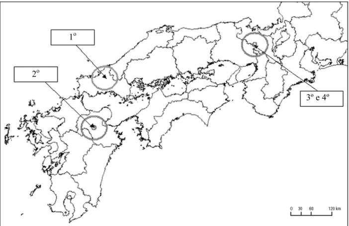 Figura 1- Localização dos surtos da gripe aviária no Japão em 2004  