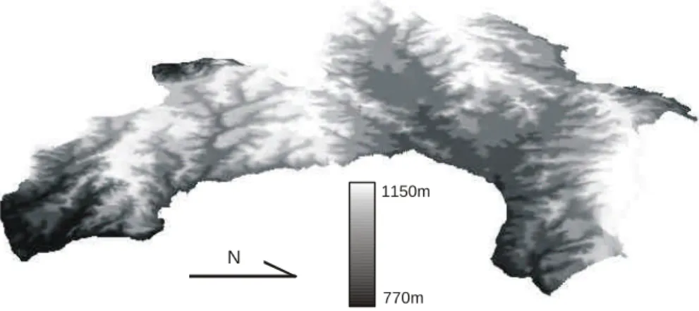 Figura 1 – Modelo Digital de Terreno do Município de Silvânia realçando os pediplanos recortados pela hidrografia.