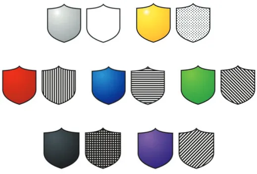 Figura 5. Variações de metais, cores e hachuras nos escudos Fonte: Campos (2009)