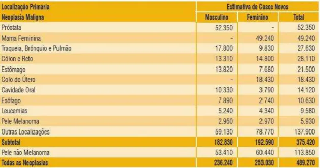 Figura 2. Estimativa de novos casos de câncer para o ano de 2010 na população brasileira