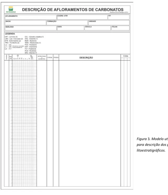 Figura 3. Modelo utilizado  para descrição dos perfis  litoestratigráficos. 