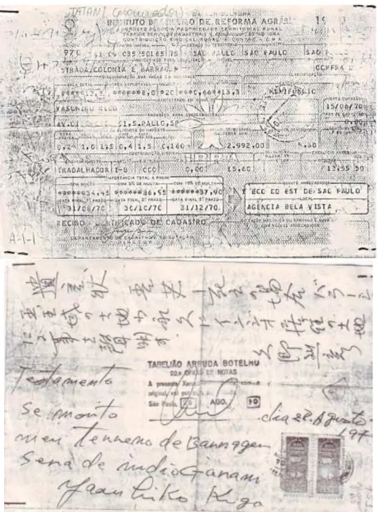 Figura 6 – ITR e “Testamento” do Yasuhiko Kugo de doação da terra para os Guarani  Fonte: Arquivo CTI 