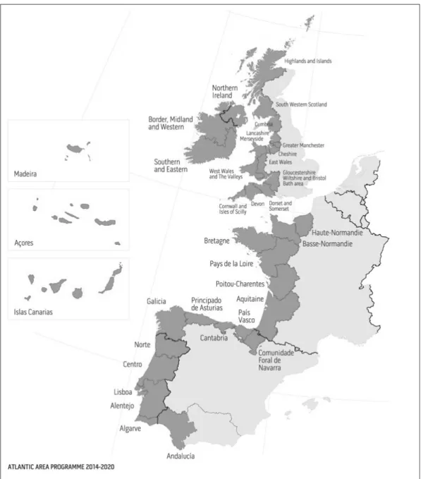 Figure 11: The INTERREG-B Atlantic Area programme area Source: &lt;https://www.atlanticarea.eu/page/3&gt; accessed 8 October