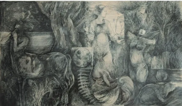 Figura 5 - Jandira Lorenz, Centauro, 1986, nanquim e bico-de-pena sobre papel. 82x65 cm