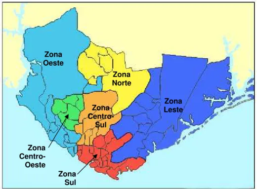 Figura 1: Mapa do município de Manaus dividido por zonas geográficas. 