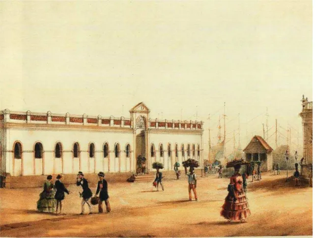 Figura 3: “Largo do Paço, Mercado, 1840-1860”, Peter Godfred Bertichen  Litografia colorida – Coleção Paulo e Maria Cecília Geyer/Museu Imperial/IPHAN 