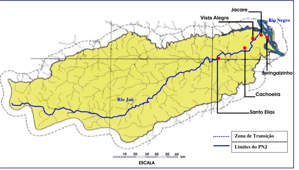 Figura 11 . Mapa das localidades amostradas no Parque Nacional do Jaú (FVA, 98).