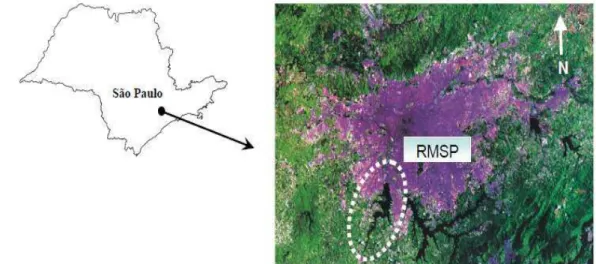 FIGURA 3 - Região Metropolitana de São Paulo (RMSP) com destaque para a Represa de  Guarapiranga