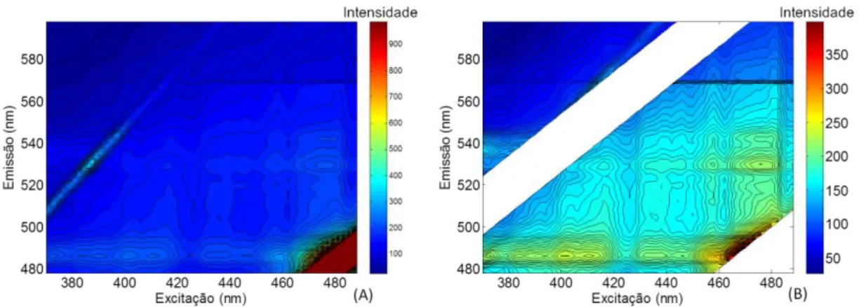 Figura  19.  Espectro  3D  de  fluorescência  para  a  região  mais  energética  da  amostra  Couratari multiflora 