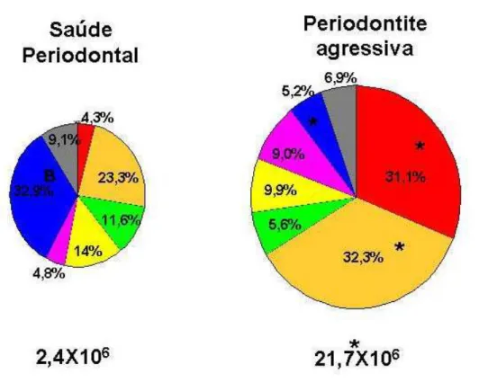 Figura 2.    Média da contagem total (x 10 6 ) e média das proporções dos complexos  microbianos descritos por SOCRANKY et al