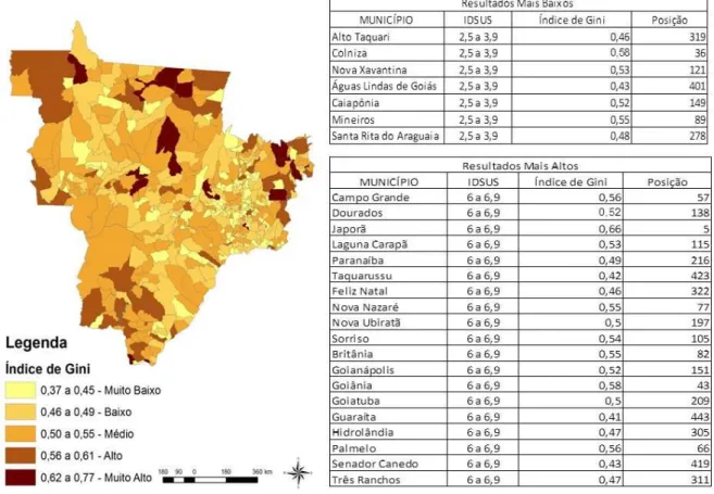 Figura 6 – Distribuição do Índice de Gini para os municípios do Centro-Oeste. Dados: Atlas do Desenvolvimento Humano no  Brasil 2013 (2010)