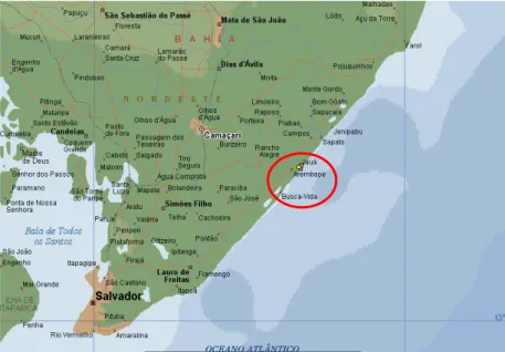 Figura 4.5. Mapa com a localização de Arembepe e da estação de monitoramento  INMET/WMO/GAW 