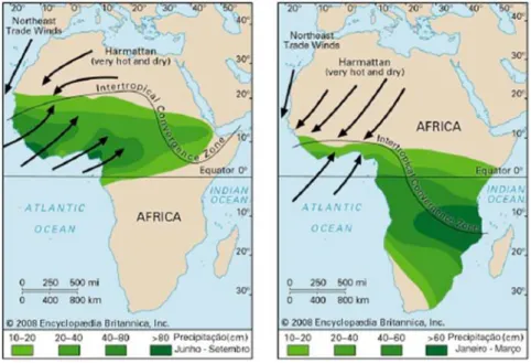 Figura 6. Posicionamento sazonal da Zona de Convergência Intertropical no continente africano