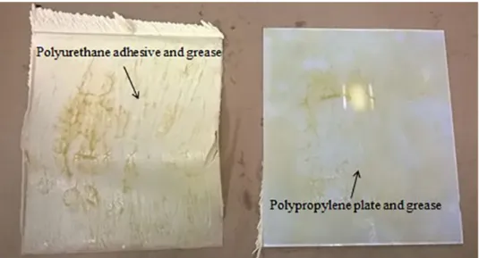 Figure 2: Polyurethane adhesive and inner surface of the chamber dirty with grease.