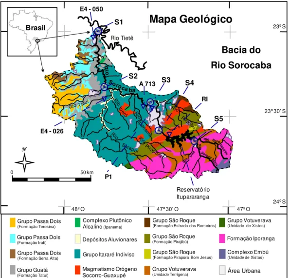 Figura 2  –  Mapa Geológico da bacia do rio Sorocaba com suas unidades litoestratigráficas; 