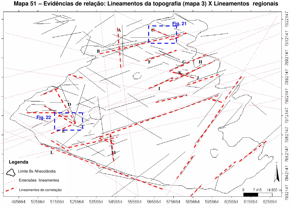 Fig. 22  Fig. 21                        Lineamentos de correlação Legenda         Limite Bx Nhecolândia          Extensões  lineamentos  143A 