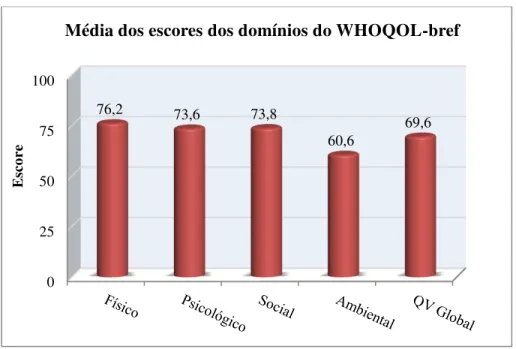 Figura 13: Média dos escores dos domínios do WHOQOL-bref.  