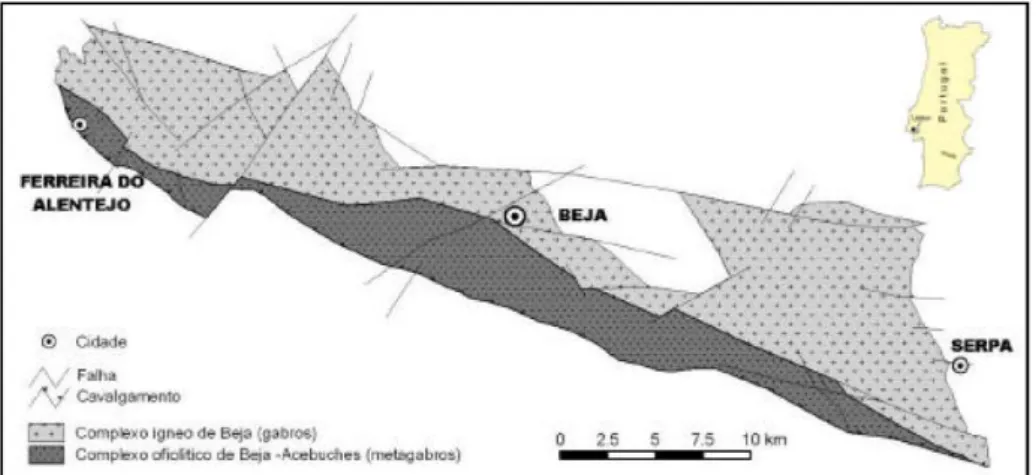 Figura 3.4 - Enquadramento geográfico do sistema aquífero Gabros de Beja. (Paralta, 2001)