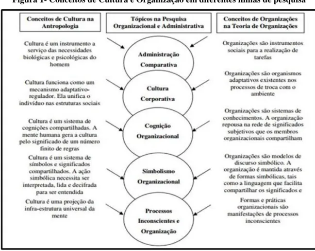 Figura 1- Conceitos de Cultura e Organização em diferentes linhas de pesquisa 