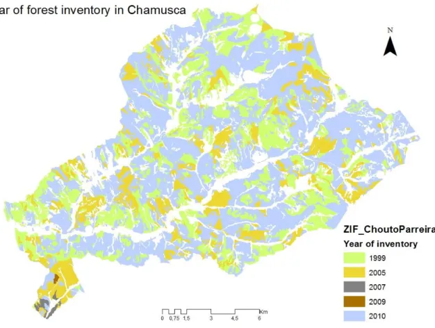 Figure 1- Years of forest inventory available used to calculate the specific wildfire resistance indicator in Chamusca