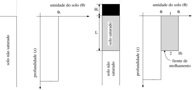 Figura 2.22 – Distribuição da umidade ao longo do perfil do solo durante a infiltração