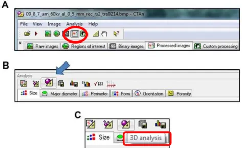 Figura 7. Imagem ilustrativa da barra de ferramentas. Depois da interpolação do ROI é  necessário fazer o processamento da imagem (A) em “processed images” indicado pelo  círculo ‘vermelho
