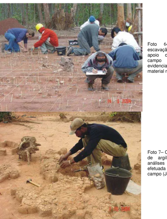 Foto  6 – Atividades de  escavação e registro, com o  apoio dos auxiliares de  campo no processo de  evidenciação da cultura  material remanescente.