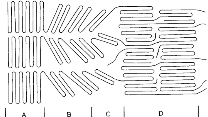 Figura 2.7 – Representação esquemática da deformação de um polímero em nível molecular  (Young e Lovell, 1991)
