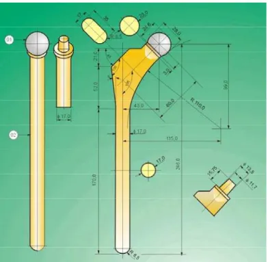 Figura 3.5 – Projeto de haste de implante de quadril   proposto por Silvestre Filho (2001)
