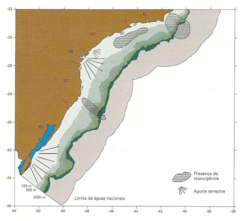 Figura  3.5  -  Quadro  sintético  dos  principais  fenômenos  da  costa  sudeste-sul  (Braga  e  Niencheski, 2006)