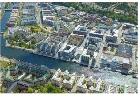 Figura 7 – Vista aérea da área requalificada do novo bairro Hammarby Sjöstad 